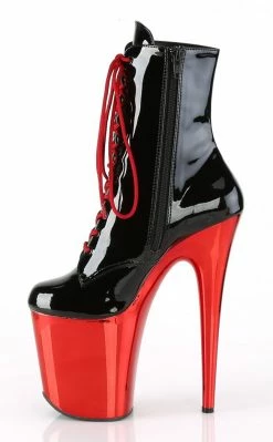 Pleaser FLAMINGO-1020 Black Patent & Red Chrome Boots