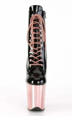 Pleaser Pole Shoes FLAMINGO-1020 Black Patent & Rose Gold Boots