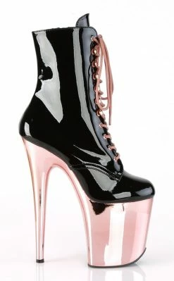 Pleaser Pole Shoes FLAMINGO-1020 Black Patent & Rose Gold Boots