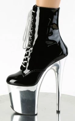 Pleaser Pole Shoes FLAMINGO-1020 Black Patent Silver Chrome Boots 9 Pleaser Pole Shoes FLAMINGO-1020 Black Patent Silver Chrome Boots