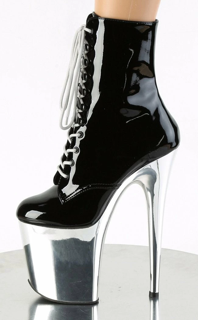 Pleaser Pole Shoes FLAMINGO-1020 Black Patent Silver Chrome Boots 5 Pleaser Pole Shoes FLAMINGO-1020 Black Patent Silver Chrome Boots
