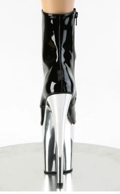 Pleaser Pole Shoes FLAMINGO-1020 Black Patent Silver Chrome Boots 10 Pleaser Pole Shoes FLAMINGO-1020 Black Patent Silver Chrome Boots