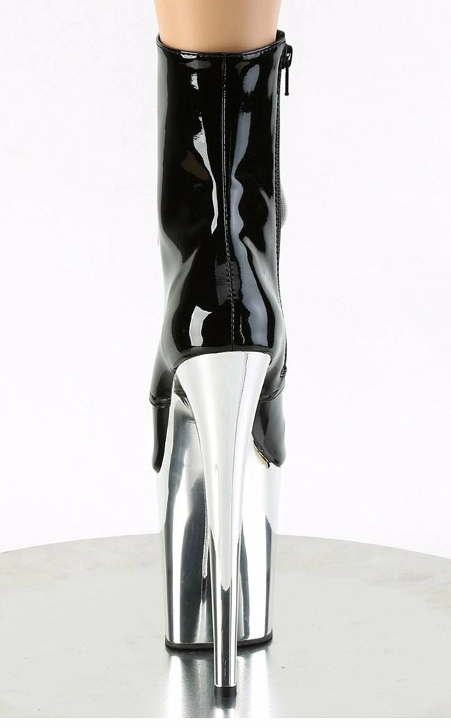 Pleaser Pole Shoes FLAMINGO-1020 Black Patent Silver Chrome Boots 6 Pleaser Pole Shoes FLAMINGO-1020 Black Patent Silver Chrome Boots