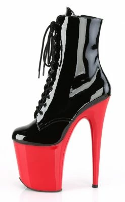 Pleaser Pole Shoes FLAMINGO-1020 Black & Red Patent Ankle Boots