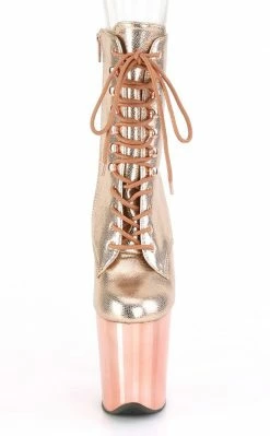 Pleaser Pole Shoes FLAMINGO-1020 Rose Gold Textured Metallic Chrome Boots