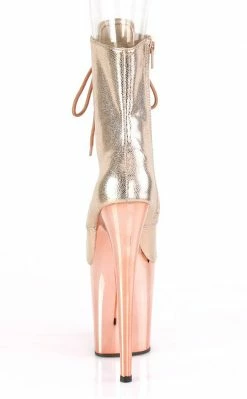Pleaser Pole Shoes FLAMINGO-1020 Rose Gold Textured Metallic Chrome Boots