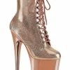 Pleaser Pole Shoes FLAMINGO-1020 Rose Gold Textured Metallic Chrome Boots