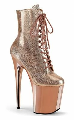 Pleaser Pole Shoes FLAMINGO-1020 Rose Gold Textured Metallic Chrome Boots