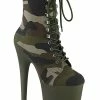 Pleaser FLAMINGO-1020CAMO Green Camo Fabric/Dark Olive Matte Heels Pole Shoes