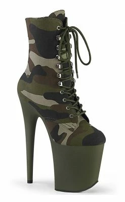 Pleaser FLAMINGO-1020CAMO Green Camo Fabric/Dark Olive Matte Heels Pole Shoes