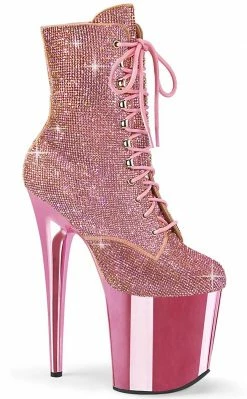 Pleaser FLAMINGO-1020CHRS Baby Pink Rhinestone Chrome Boots Pole Shoes