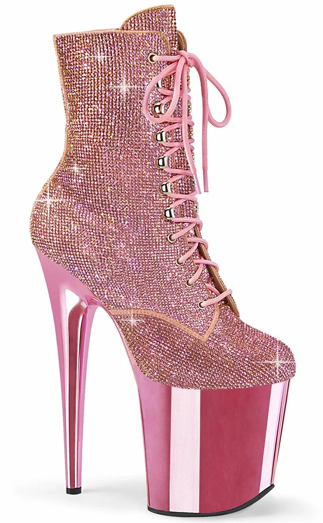 Pleaser FLAMINGO-1020CHRS Baby Pink Rhinestone Chrome Boots Pole Shoes 3 Pleaser FLAMINGO-1020CHRS Baby Pink Rhinestone Chrome Boots Pole Shoes