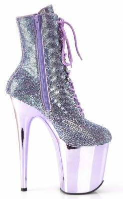 Pleaser FLAMINGO-1020CHRS Lavender Rhinestone Chrome Boots