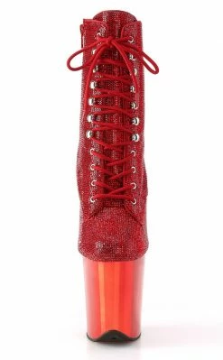 Pleaser FLAMINGO-1020CHRS Red Rhinestone Chrome Boots