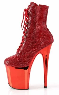 Pleaser FLAMINGO-1020CHRS Red Rhinestone Chrome Boots