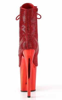 Pleaser FLAMINGO-1020CHRS Red Rhinestone Chrome Boots