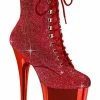 Pleaser FLAMINGO-1020CHRS Red Rhinestone Chrome Boots
