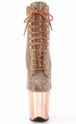 Pleaser FLAMINGO-1020CHRS Rose Gold Rhinestone Chrome Boots Pole Shoes