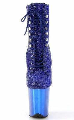 Pleaser FLAMINGO-1020CHRS Royal Blue Rhinestone Chrome Boots Pole Shoes