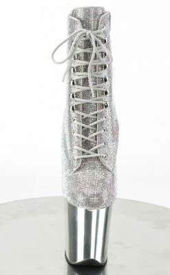 Pleaser FLAMINGO-1020CHRS Silver Multi Rhinestone Chrome Boots