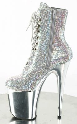 Pleaser FLAMINGO-1020CHRS Silver Multi Rhinestone Chrome Boots