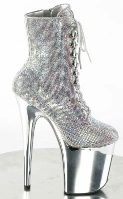 Pleaser FLAMINGO-1020CHRS Silver Multi Rhinestone Chrome Boots