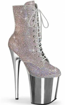 Pleaser FLAMINGO-1020CHRS Silver Multi Rhinestone Chrome Boots