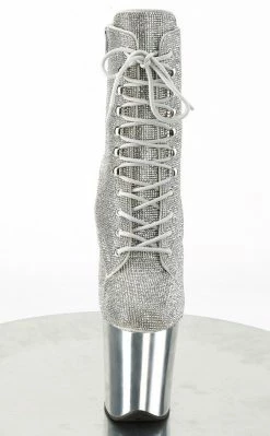 Pleaser FLAMINGO-1020CHRS Silver Rhinestone Chrome Boots