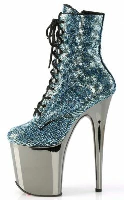 Pleaser FLAMINGO-1020CHRS Turquoise Rhinestone/Pewter Chrome Boots