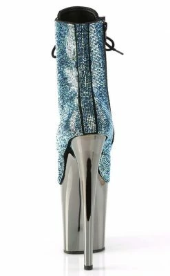 Pleaser FLAMINGO-1020CHRS Turquoise Rhinestone/Pewter Chrome Boots