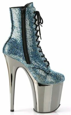 Pleaser FLAMINGO-1020CHRS Turquoise Rhinestone/Pewter Chrome Boots