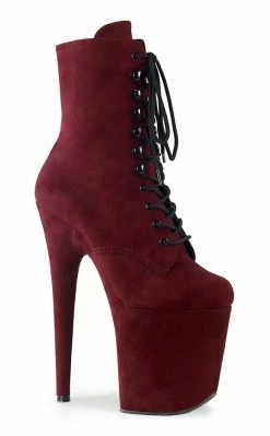 Pleaser FLAMINGO-1020FS Burgundy Faux Suede Boots Pole Shoes