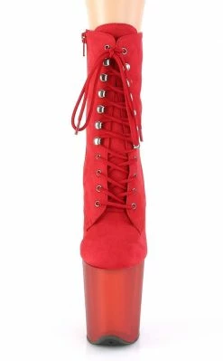 Pleaser FLAMINGO-1020FST Red Suede Tinted Boots Pole Shoes