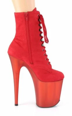 Pleaser FLAMINGO-1020FST Red Suede Tinted Boots Pole Shoes