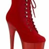Pleaser FLAMINGO-1020FST Red Suede Tinted Boots Pole Shoes