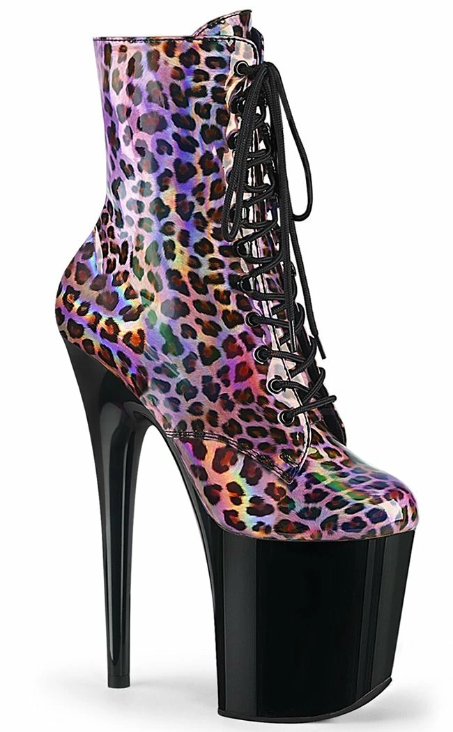 Pleaser FLAMINGO-1020LP Pink Holo Leopard Print/ Black Patent Ankle Boots 3 Pleaser FLAMINGO-1020LP Pink Holo Leopard Print/ Black Patent Ankle Boots