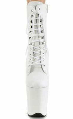 Pleaser FLAMINGO-1020LWR White Leather Ankle Boots