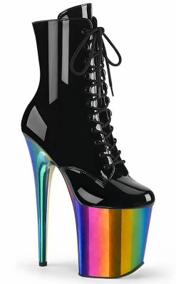 Pleaser FLAMINGO-1020RC Black Patent/Rainbow Chrome Boots