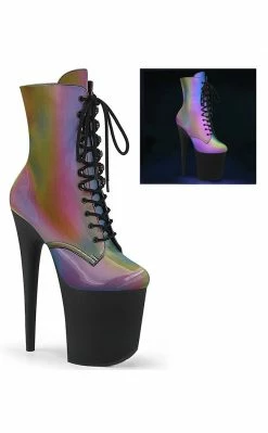 Pleaser FLAMINGO-1020REFL Rainbow Reflective Ankle Boots Pole Shoes