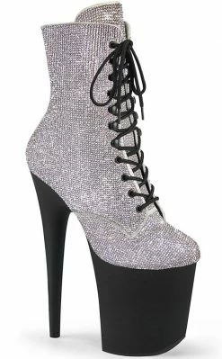 Pleaser FLAMINGO-1020RS Silver Rhinestone/Black Matte Boots