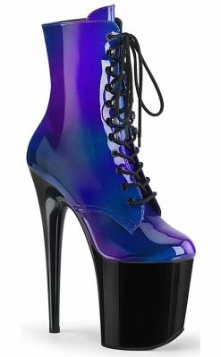 Pleaser FLAMINGO-1020SHG Blue-Purple/ Black Ankle Boots Pole Shoes