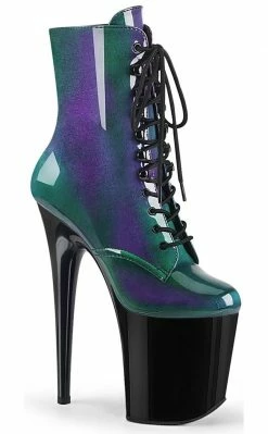 Pleaser FLAMINGO-1020SHG Purple-Green/ Black Ankle Boots