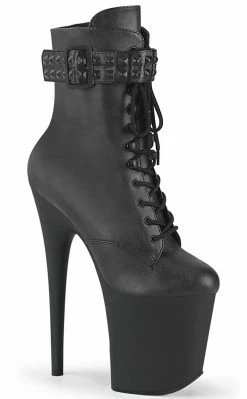 Pleaser FLAMINGO-1020STR Black Matte Ankle Boots