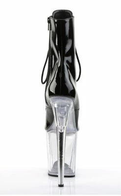 Pleaser Pole Shoes FLAMINGO-1021 Black Patent & Clear Ankle Boots
