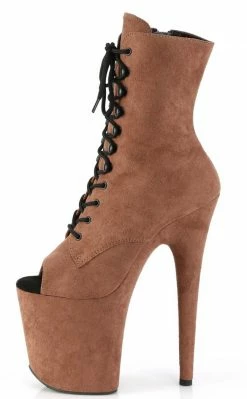 Pleaser FLAMINGO-1021FS Caramel Faux Suede Ankle Boots Pole Shoes