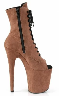 Pleaser FLAMINGO-1021FS Caramel Faux Suede Ankle Boots Pole Shoes