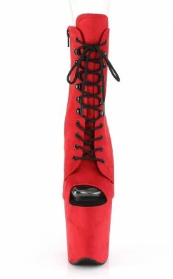 Pleaser Pole Shoes FLAMINGO-1021FS Red Faux Suede Ankle Boots