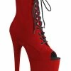Pleaser Pole Shoes FLAMINGO-1021FS Red Faux Suede Ankle Boots