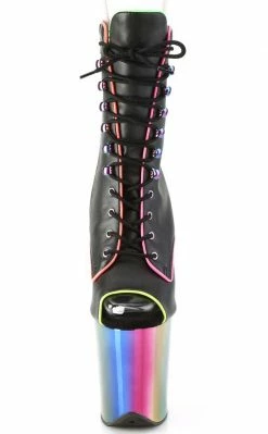 Pleaser Pole Shoes FLAMINGO-1021RC-02 Black Matte/Rainbow Chrome Boots