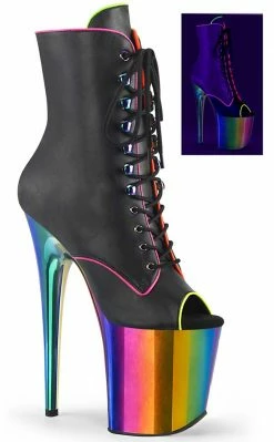 Pleaser Pole Shoes FLAMINGO-1021RC-02 Black Matte/Rainbow Chrome Boots